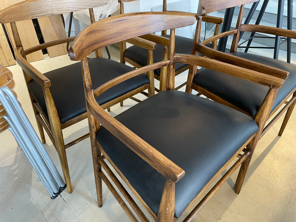 Sestini & Corti - Restaurant stol i bejdset ask med lædersæde - 4 stk.