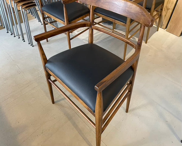 Sestini & Corti - Restaurant stol i bejdset ask med lædersæde - 4 stk.